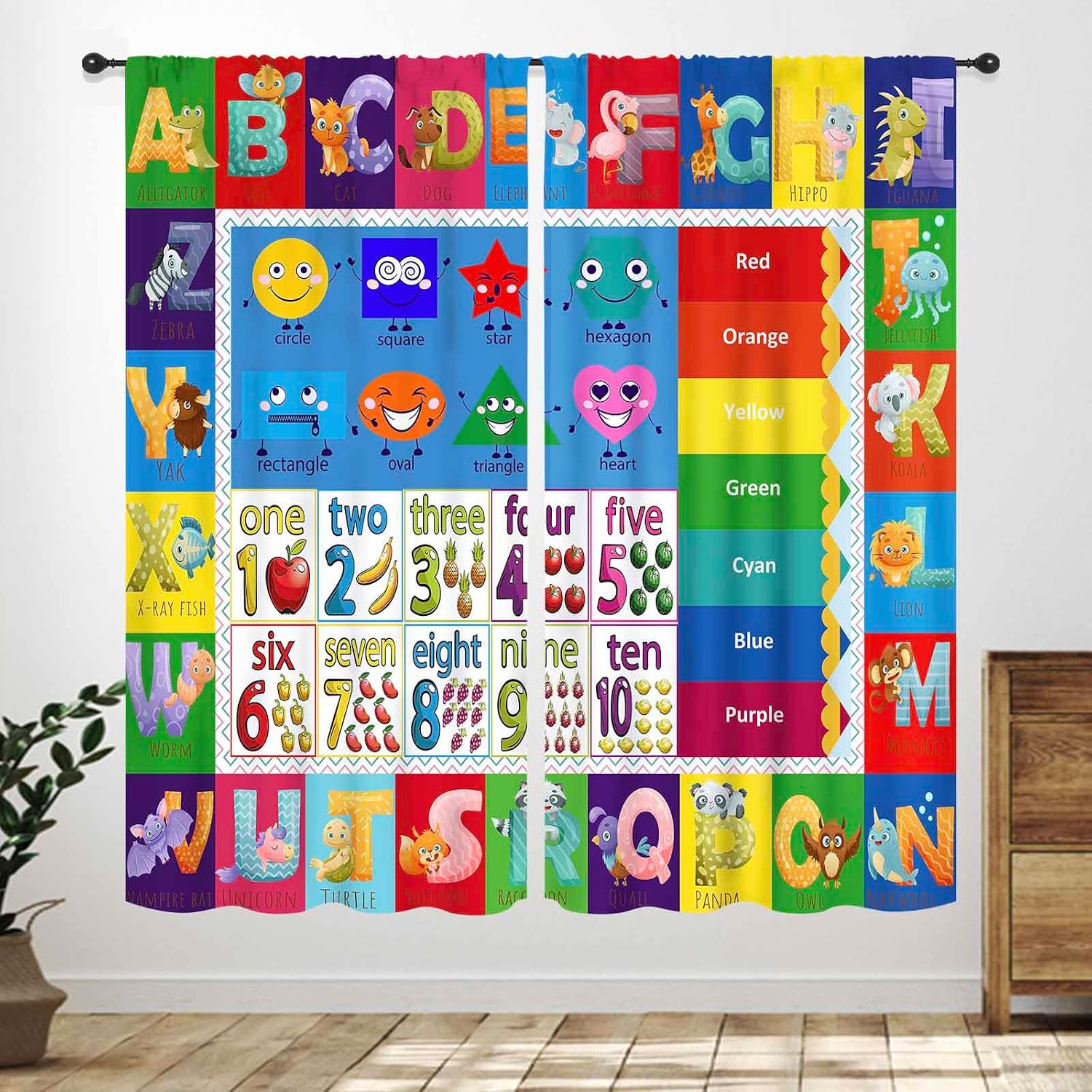 Abc Kids Early Education - ستائر مطبوعة بأرقام وحروف ABC، ستائر